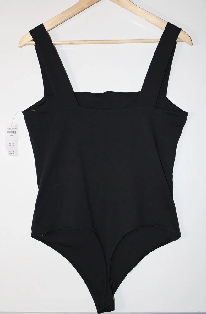 Abercrombie & Fitch Womens Sleeveless Solid Wide Strap Bodysuit Large Black - Picture 3 of 8